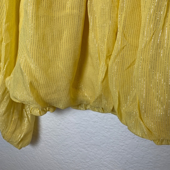 Parker Mylah Shirred Top Large NEW Dandelion Lemon Yellow Silver Metallic - Picture 5 of 13